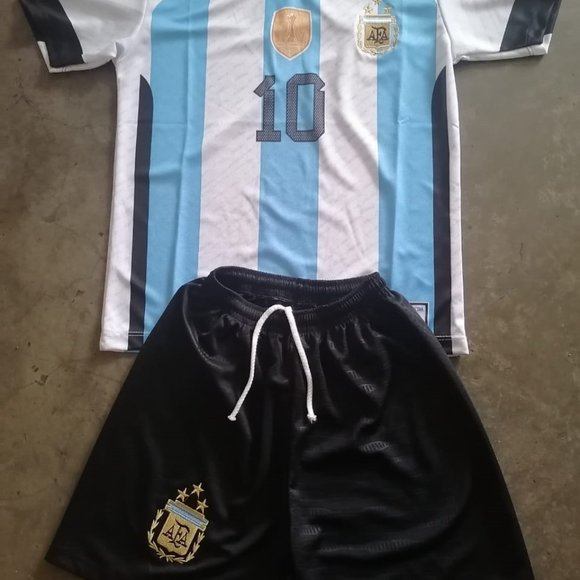 NEW MESSI #10 Team Argentina Uniform Jersey/Short Set Sizes Available Light Blue